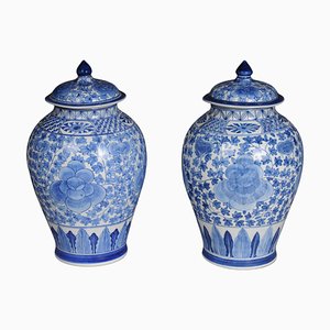 Asian Lidded Vases in Porcelain, 20th Century, Set of 2