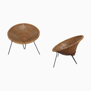 Mid-Century Conical Wicker and Iron Armchairs by R. Mango, Italy, 1950s, Set of 2