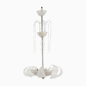Mid-Century Murano Glass and Brass Chandelier by Barovier & Toso, Italy, 1930s