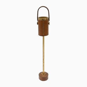 Portable Ashtray Stand in Brass and Leather in the style of Jacques Adnet, 1950s