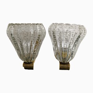 Lámparas de pared de vidrio atribuidas a Barovier & Toso, años 40. Juego de 2