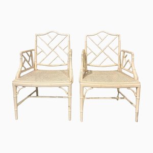 20th Century Chinese Chippendale Faux Bambo Chairs, Set of 2