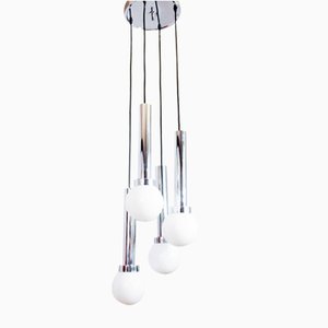 Cascade Suspension Light in Opaline Glass and Chromed Metal, 1970s