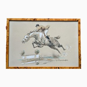 Henri Vincent-Anglade, The Long Jump, Gouache and Crayon on Paper, Framed