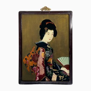 Pittura su vetro rovesciata Ukiyo-e di donna giapponese, era Shōwa