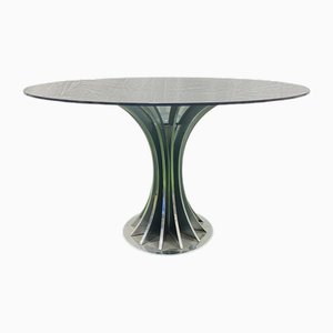 Round Glass Dining Table in Metal & Chrome, 1970s