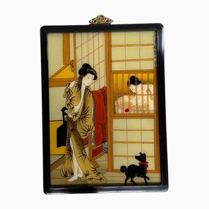 Ukiyo-e Reverse Glass Painting of Bathhouse, Shōwa Era