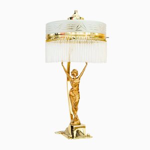 Art Deco Table Lamp with Tin Figurine and Glass Shade, Vienna, Austria, 1920s