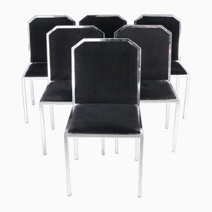 Vintage Chrome and Black Fabric Chairs, 1970s, Set of 6