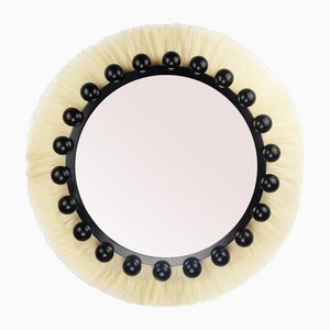 Miroir Mural Bohème Rond Ibiza en Fibre Naturelle et Laque Noire par HOMMÉS Studio