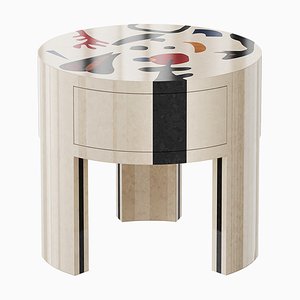 Dolores Bedside Table with Surrealist Print in White Wood by HOMMÉS Studio