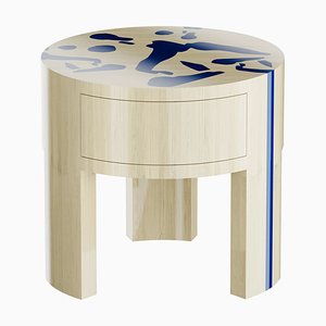 Table de Chevet Lyon en Bois Bleu et Blanc et Un Tiroir par HOMMÉS Studio