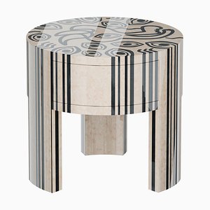 Granada Bedside Table in Abstract Marquetry Black & White Wood by HOMMÉS Studio