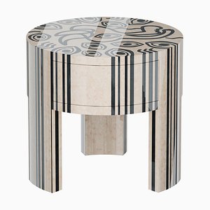 Table de Chevet Granada en Marqueterie Abstraite de Bois Noir et Blanc par HOMMÉS Studio