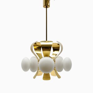 Mid-Century Modern 5-Arm Orbit Lamp in Gold and Opaline Glass, 1960s