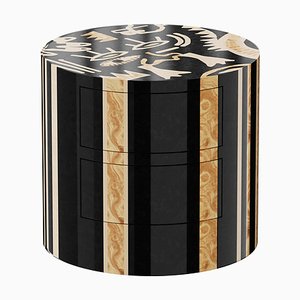 Cabeza Round Bedside Table with Black Abstract Pattern by HOMMÉS Studio