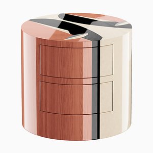 Naif Bedside Table Round Bedside Table Pink 3 Drawers Geometric Pattern Wood by HOMMÉS Studio