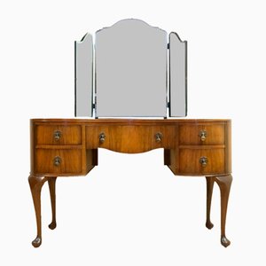 Antique Art Deco Dressing Table with Trifold Mirrors & Queen Ann Legs