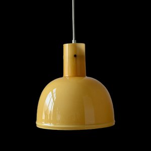 Skandinavische Deckenlampe aus Glas & Messing in Gelb