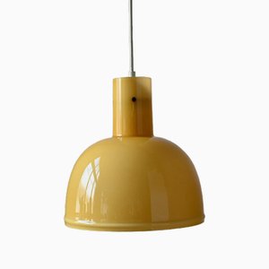 Scandinavian Yellow Glass and Brass Ceiling Light