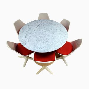 Table de Salle à Manger avec Plateau en Marbre avec Chaises par Maurice Burke pour Arkana, Set de 7