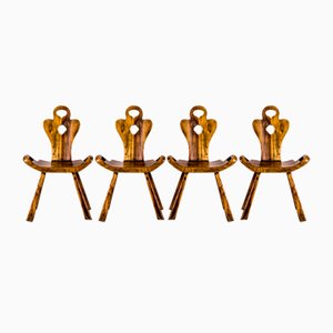 Brutalist Oak Chairs, 1960s, Set of 4
