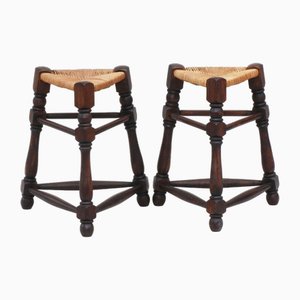 Sgabelli Tabouret Rush Seat, Francia, anni '50, set di 2