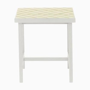 Herringbone Tile Side Table in White Steel by Warm Nordic