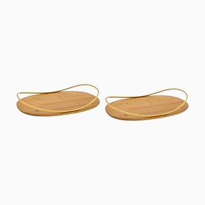 Plateaux Touché en Bois de Frêne par Mason Editions, Set de 2