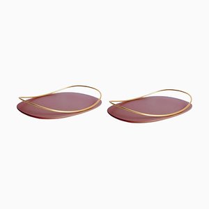 Burgundy Touché C Trays by Mason Editions, Set of 2