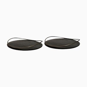 Plateaux Touché en Bois de Frêne Noir par Mason Editions, Set de 2