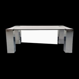 Vintage Italian Coffee Table in Smoked Glass and Chromed Metal, 1970s