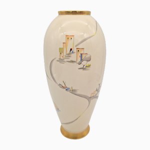 Large Hand-Painted Porcelain Vase from Lindner, 1950s