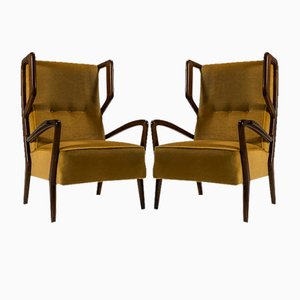 Poltrone Wingback in pioppo e mohair di Orlando Orlandi, Italia, anni '50, set di 2