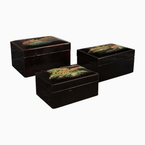 Japanese Art Deco Lacquered Nesting Storage Boxes, 1940s, Set of 3