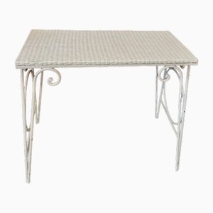 Mid-Century French Wrought Iron and Natural Fiber Table