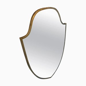 Mid-Century Modern Brass Shield Shaped Wall Mirror in the style of Gio Ponti, 1950s