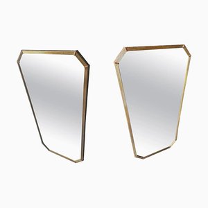 Mid-Century Modern Brass and Copper Wall Mirrors in the style of Gio Ponti, 1950s, Set of 2