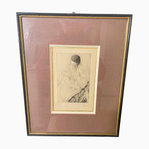 Alex Berdal, Mujer con niño, siglo XX, grabado, enmarcado