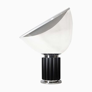 Taccia Table Lamp in Black Enamel, White Chrome and Clear Glass by Flos, 1990s