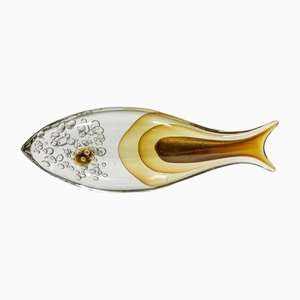 Fisch Figur aus Bernsteinfarbenem & klarem Muranoglas, 1980er