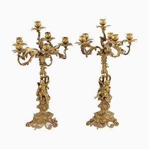 Candelabri in bronzo dorato, XIX secolo, set di 2