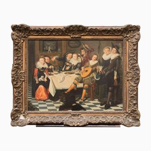After Dirck Hals, Feasting Company, années 1600, huile sur toile, encadrée