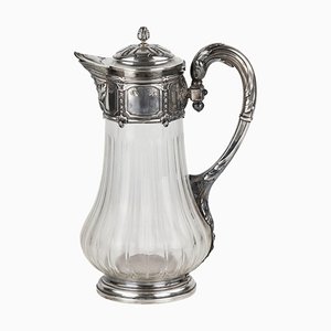 French Water Jug in Glass and Silver, Late 19th Century