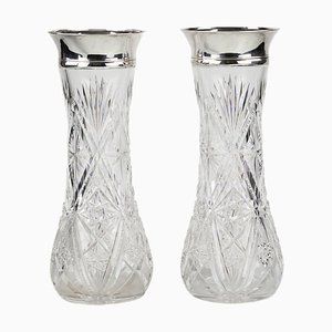 Crystal Vases with Silver Trims, Russia, 1908-1920, Set of 2