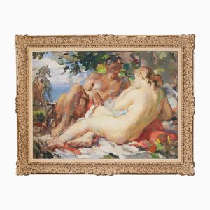 Fernand Albert Renault, Couple in Love Under the Canopy of Trees, Painting, Framed