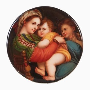 Plaque en Porcelaine avec Vierge à l'Enfant et Jean-Baptiste