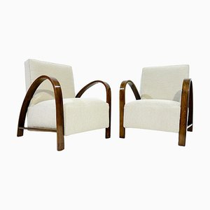 Art Deco Armchairs in Wood and Fabric, Set of 2