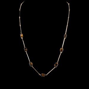 Vintage 8k Gold Necklace with Tigers Eye Stones, 1970s