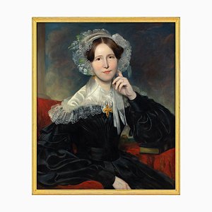 Artista de la escuela inglesa, Retrato de Maria Hudson, de principios del siglo XIX, óleo sobre lienzo